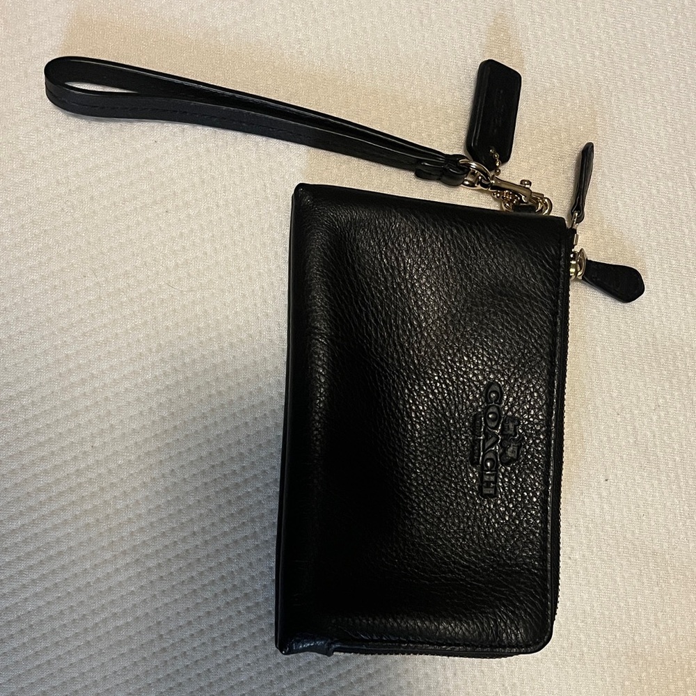 Coach Black Pebbled Leather Wristlet